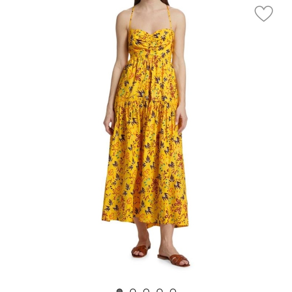 A.L.C. Yellow floral midi dress. Open cross tie back. Pockets. Like new.
